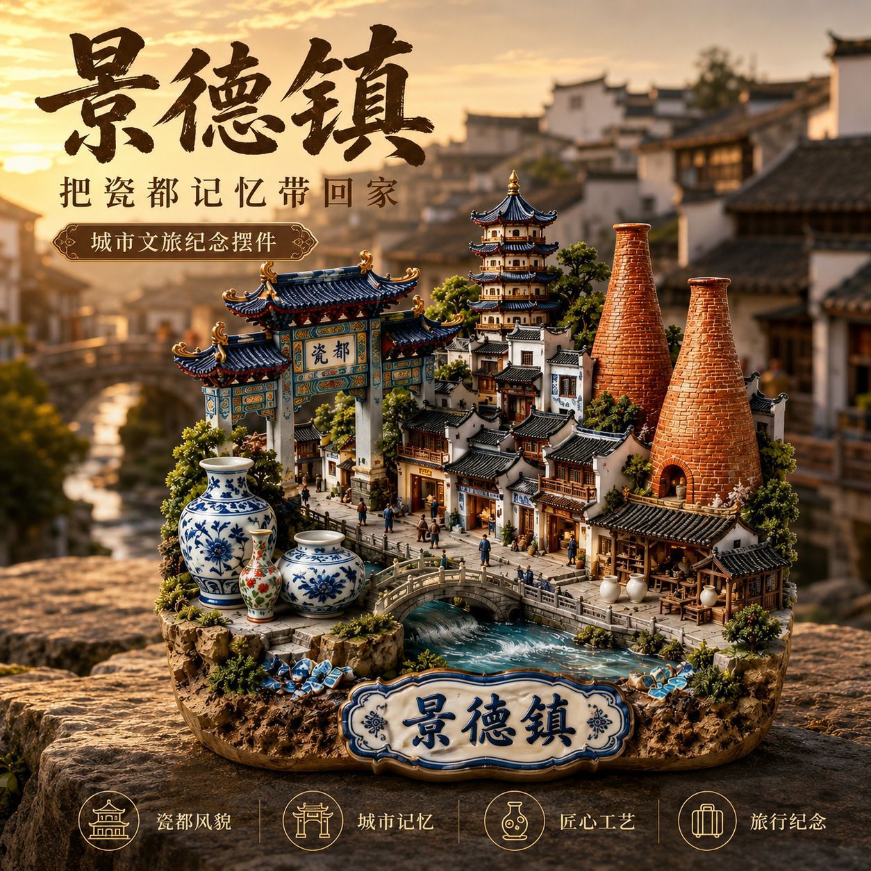 景德镇冰箱贴金属浮雕冰箱贴旅游纪念品伴手礼景德镇冰箱贴磁吸