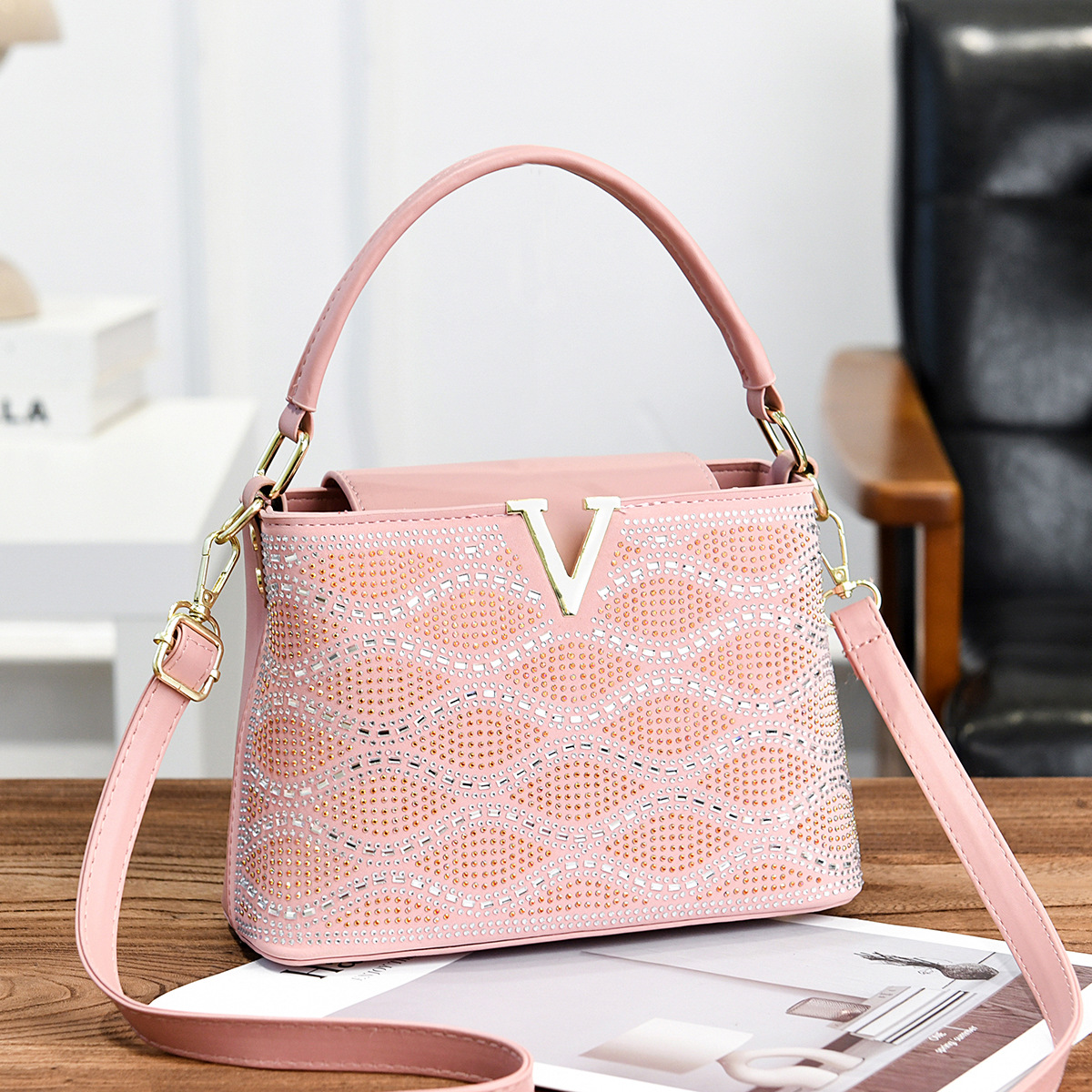 Bolso de mano a rayas universales, parche brillante, bolso de hombro universal, bolso de transporte casual de moda, bolsas transfronterizas