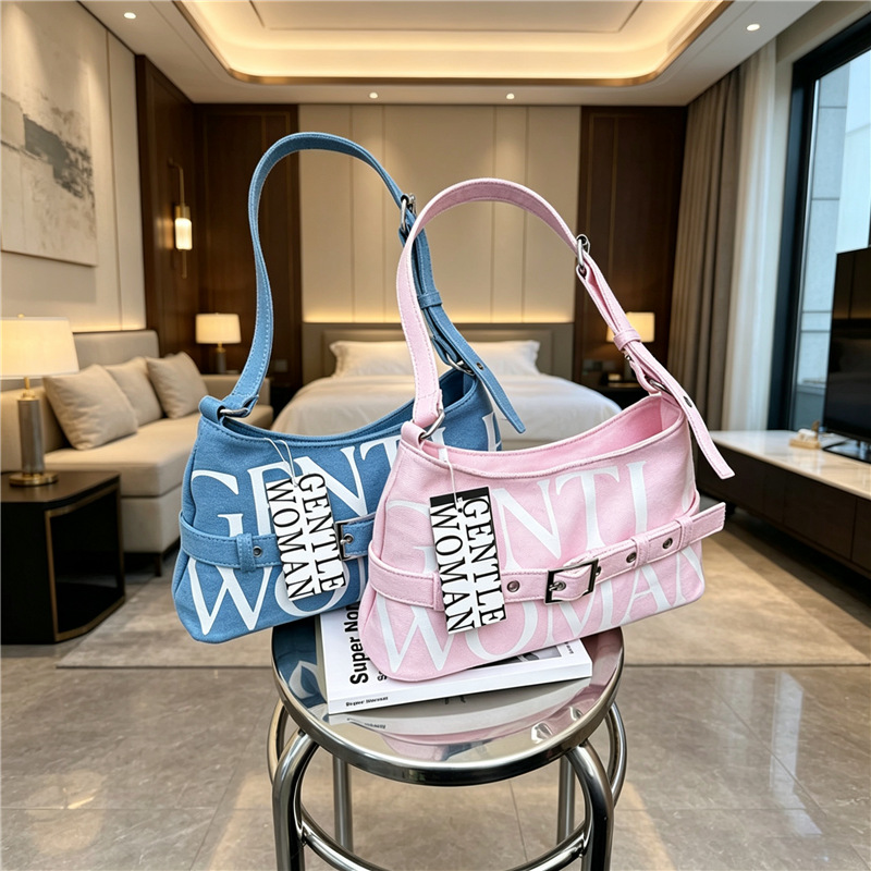 Gentlewoman Colorful Letter Denim Underarm Bag 2026 New Crescent Bag Versatile Shoulder Bag Trendy