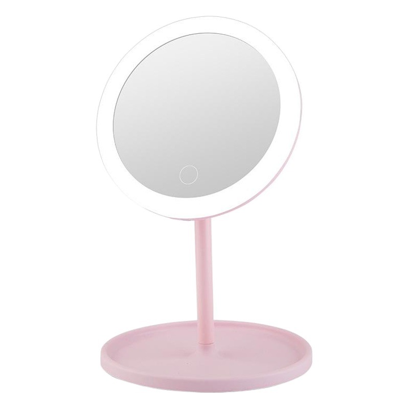 Espejo de maquillaje LED de escritorio, espejo de maquillaje portátil plegable con luz de relleno, espejo de tocador de escritorio recargable, espejo para estudiantes para mujeres