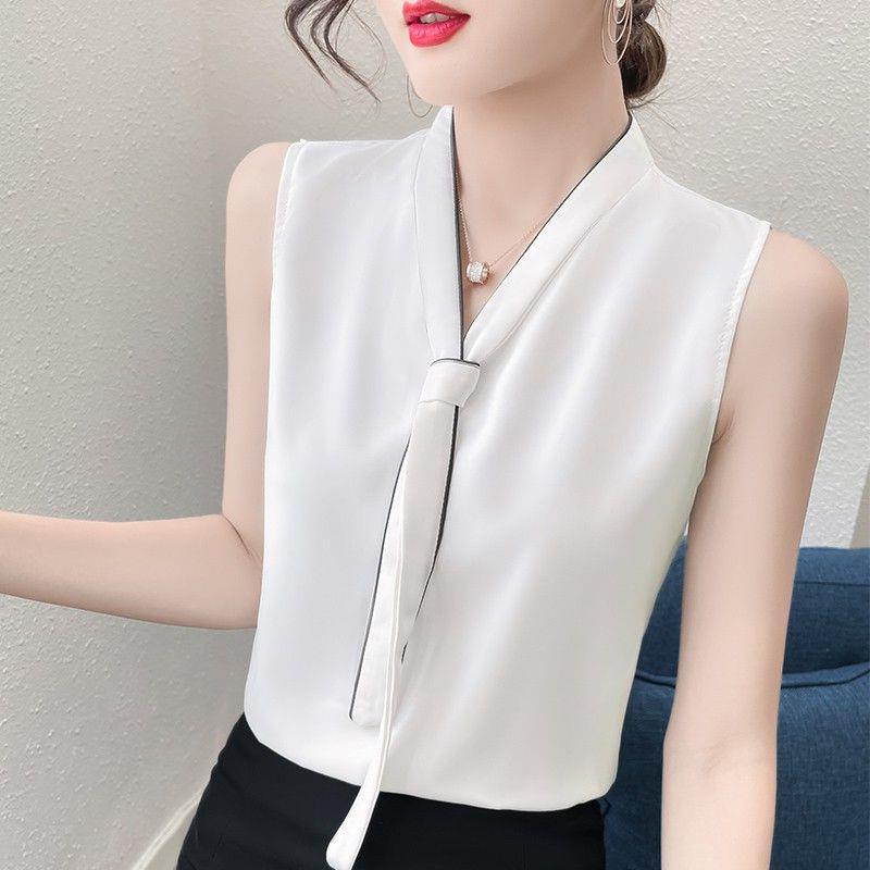 Summer sleeveless chiffon vest for women, trendy spring style, loose white camisole, perfect for layering under a suit jacket.