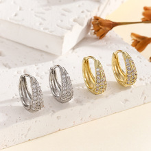 欧美跨境镶锆石水滴锆石耳扣女时尚潮流精致女士耳圈耳环