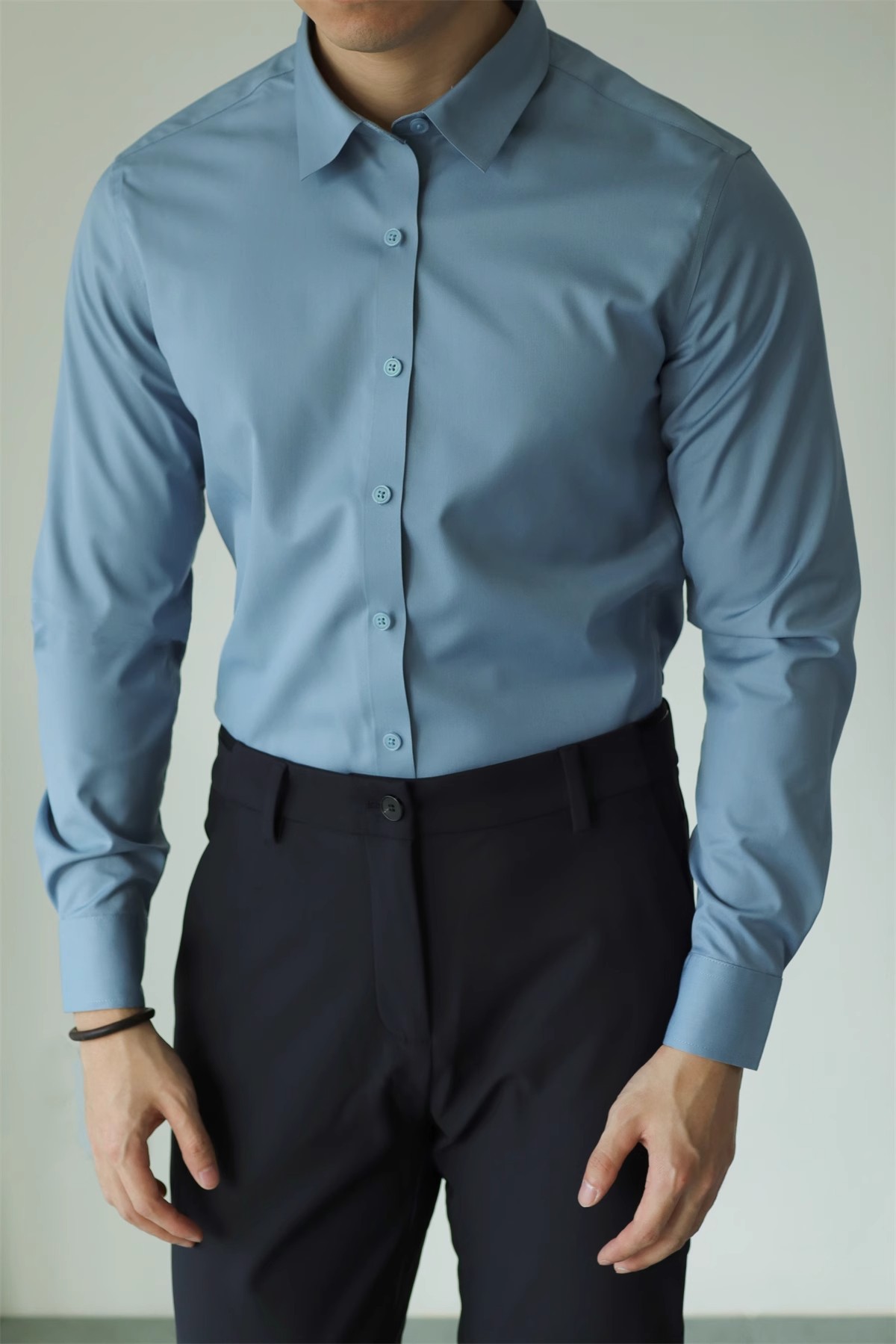 Abbigliamento da uomo, non stirabile, tinta unita, tecnologia nera a tre strati, senza cuciture, in fibra di bambù, a maniche lunghe, per il tempo libero, per lavoro, vestibilità comoda e aderente._voghion.com