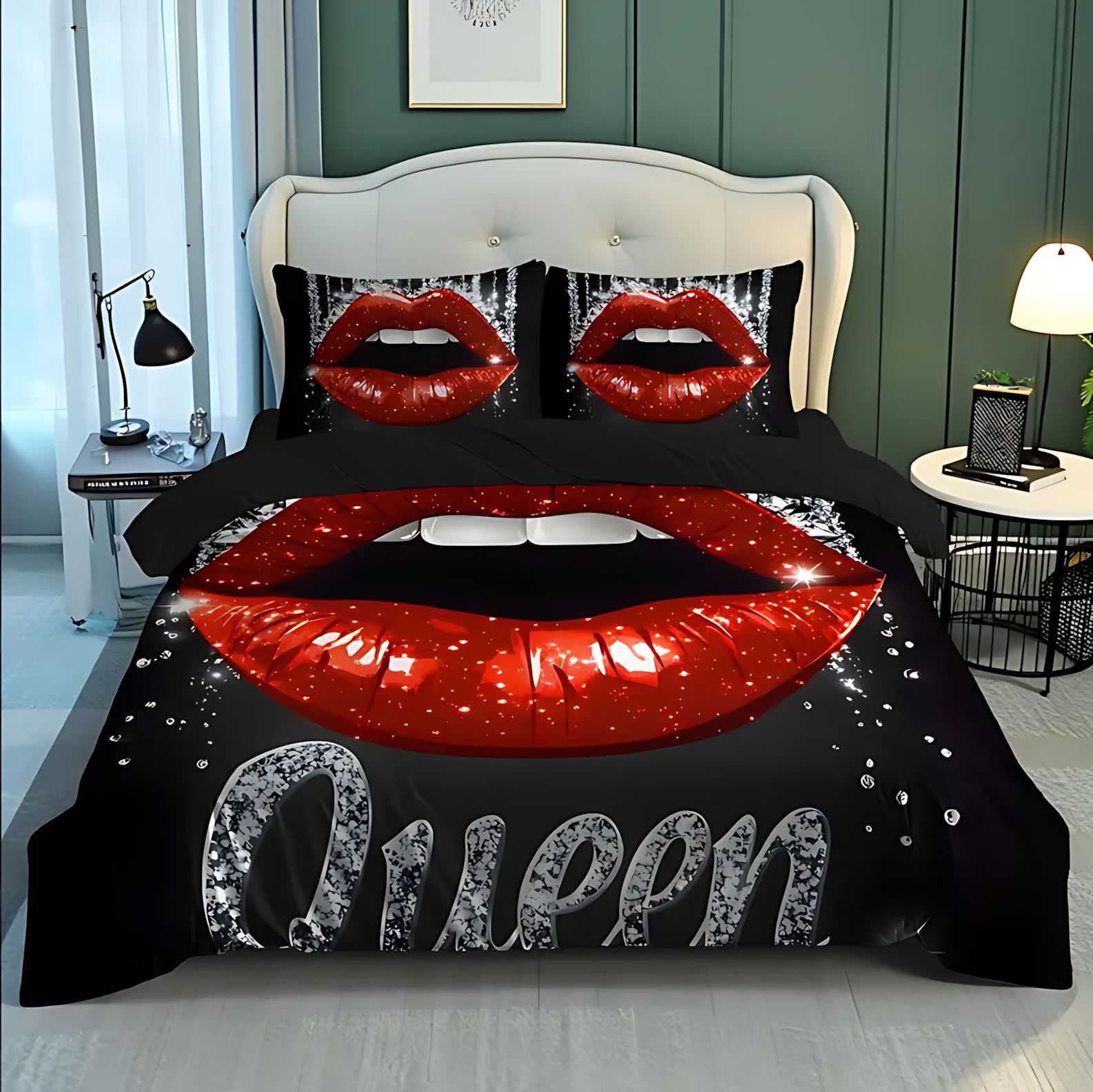 TEMU / JIT comercio exterior sexy labios temático patrón de impresión digital HD colcha de cama set