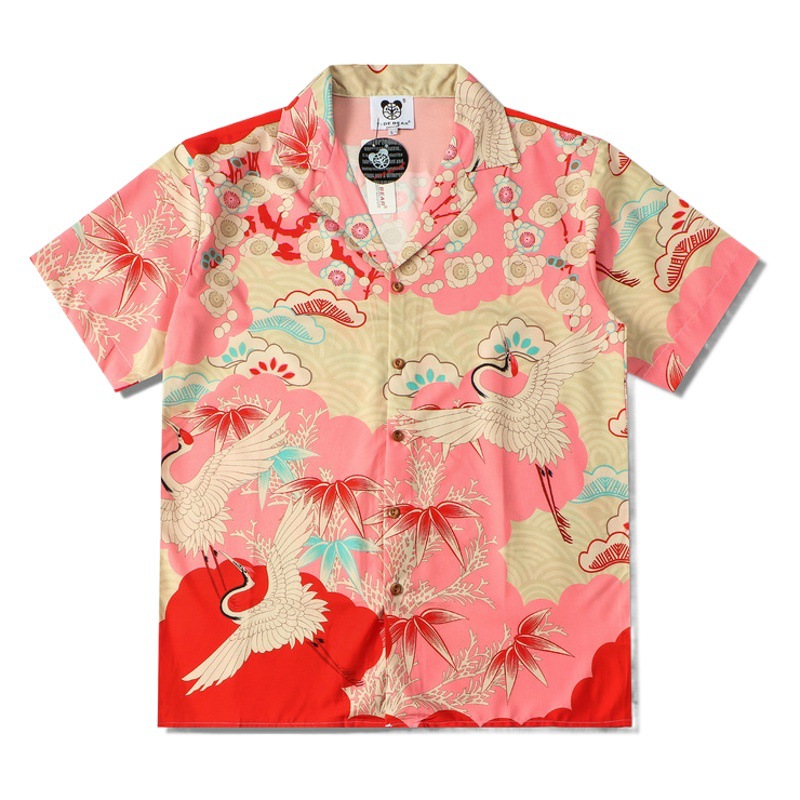 Una Generación de impresión digital suelta transpirable verano cardigan hombres marea marca grúa pareja camisa solapa manga corta