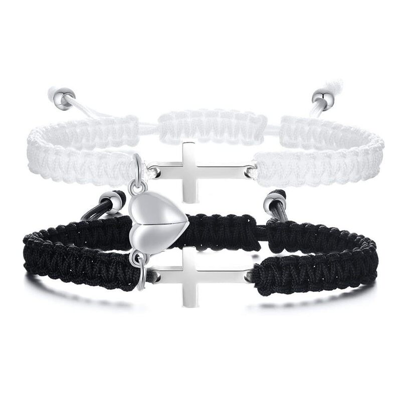 Cross Bracelet Couple Love Magnetic Stainless Steel Infinity Symbol Black and White Rope Braided Bracelet Cross Bracelet Cross Bracelet Couple Love Magnetic Stainless Steel Infinity Symbol Black and White Rope Braided Bracelet Cross Bracelet