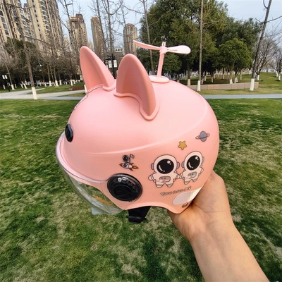 3C certification 1-5 years old electric car motorcycle children's helmet cute sunscreen anti-fall summer adjustable helmet (Motosiklet kaskı (dəbilqə)) - light-powder-through-short-powder-cat-ear-powder-windmill-1-5-years-old-send-no-13-post-jz