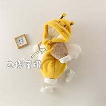 婴儿宝宝连体衣加绒加厚保暖毛毛衣冬季爬服哈衣连帽幼儿外出冬装