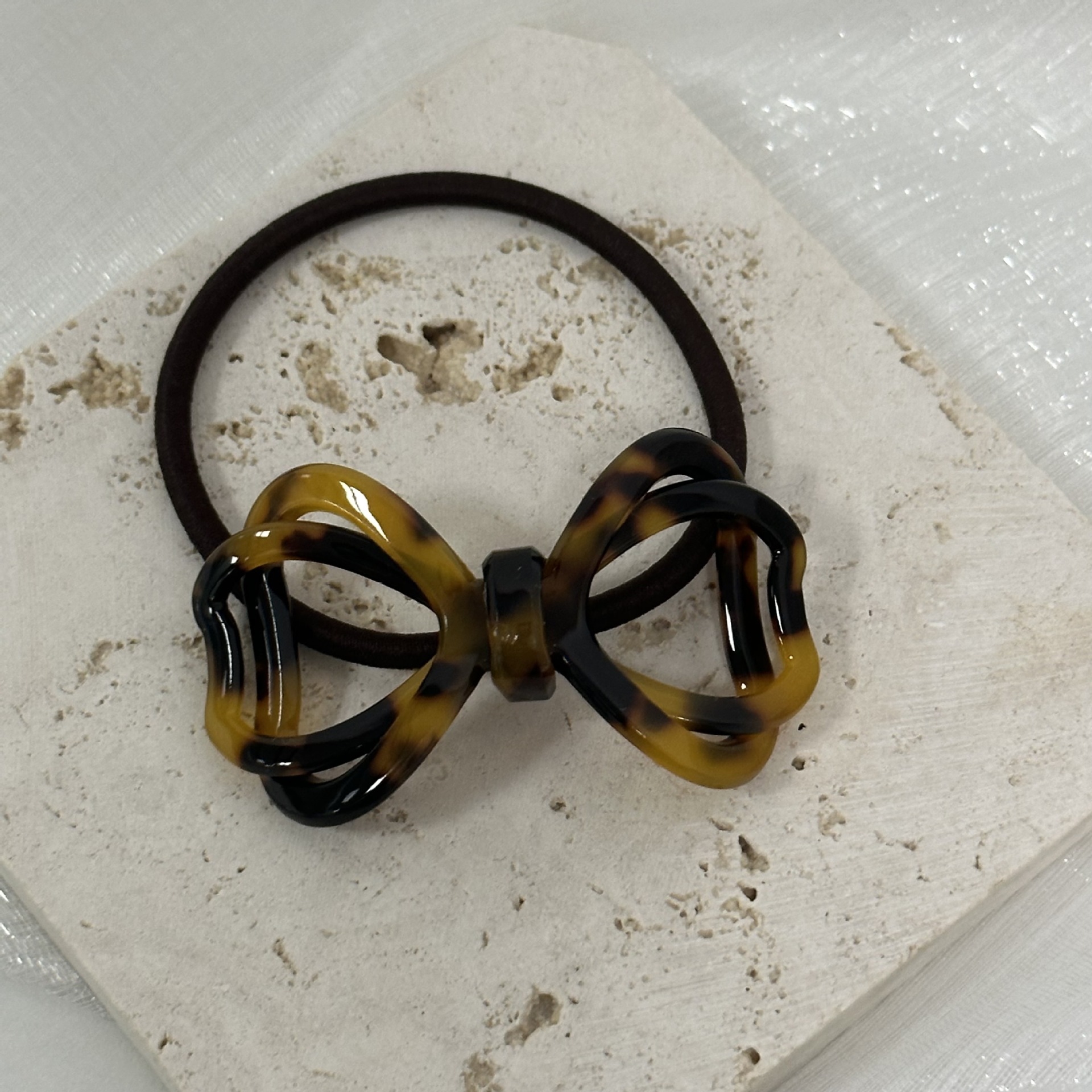 Anello per capelli con fiocco cavo e motivo a alone in stile coreano, temperamento, corda per capelli, coda di cavallo, corda per capelli elastica alta, accessori per capelli_voghion.com