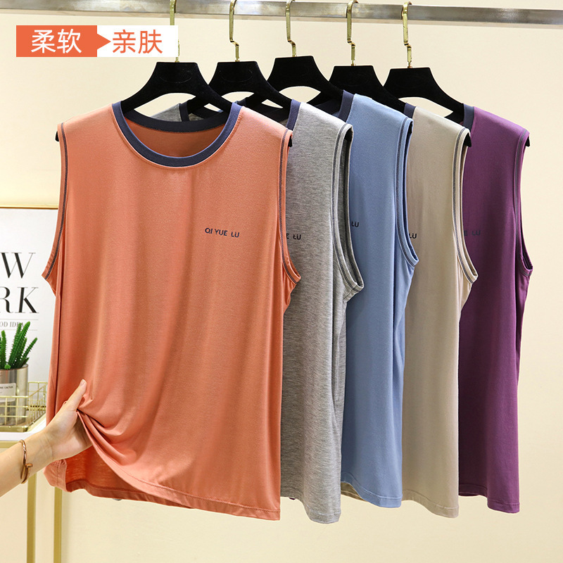 Men's Modal Sports Vest Summer Loose Round Neck Sleeveless T-Shirt Top Casual Large Size Home Sweatshirt