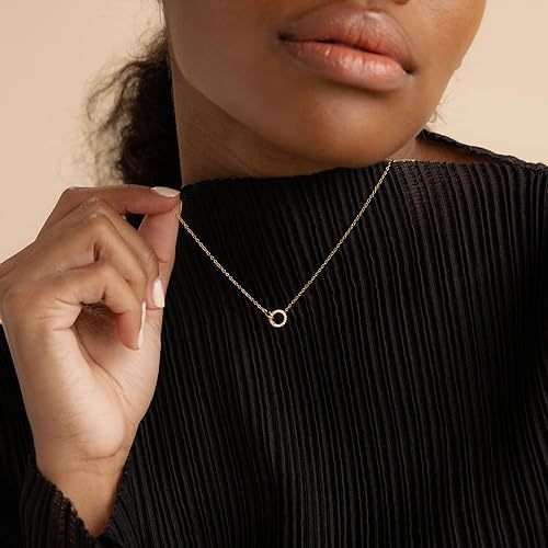 Women's Gender 925 Sterling Silver Cable Chain Double Ring Pendant Necklace