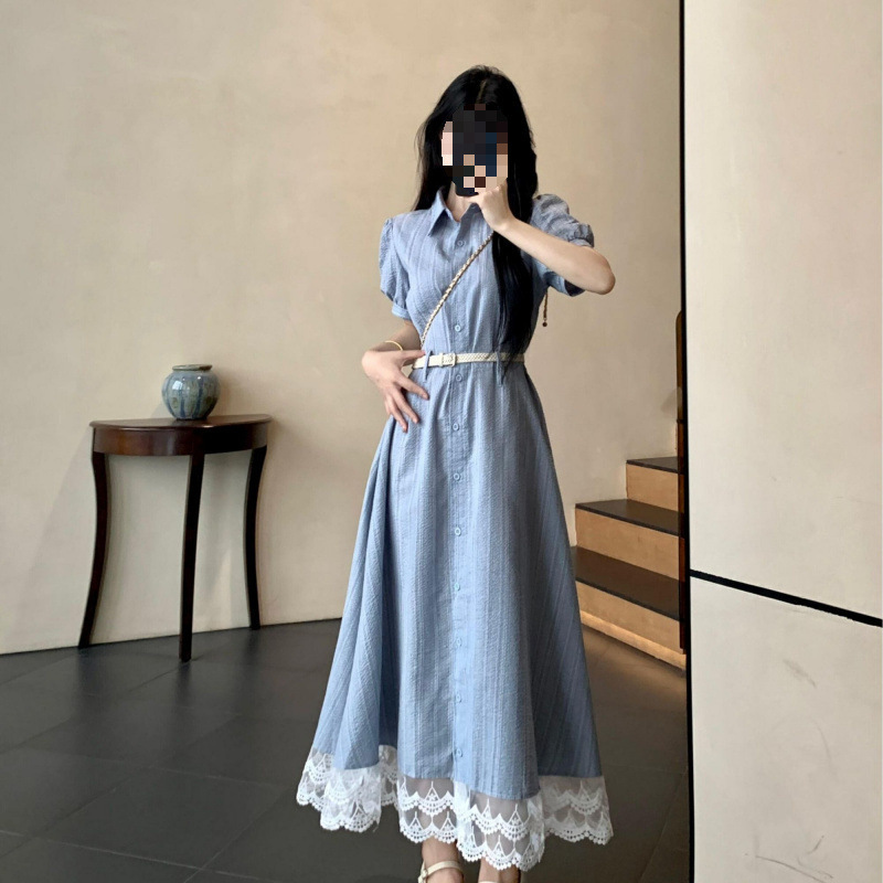 Plus Size Women's Lace Gentle Style French Polo Collar Dress Summer Fresh Elegant Age Reduction Slimming Look Mid-Length Skirt Plus Size Women's Lace Gentle Style French Polo Collar Dress Summer Fresh Elegant Age Reduction Slimming Look Mid-Length Skirt