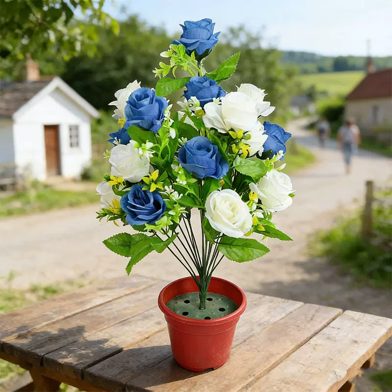 照屏仿真花厂家批发新款欧式玫瑰18头石榴玫瑰绢花家居装饰假花
