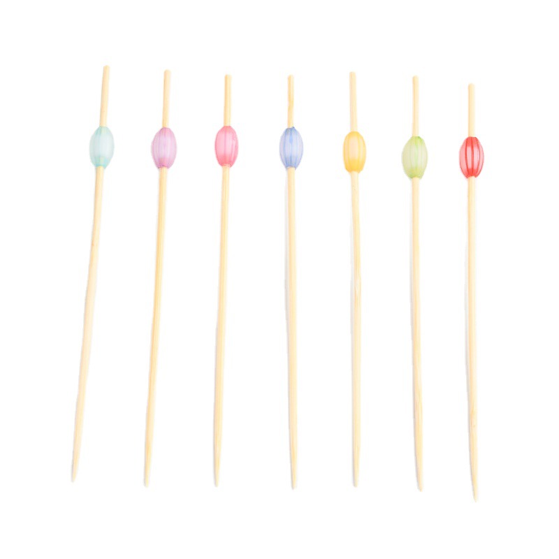 Mayorista en línea coloridas perlas de fruta stick artístico desechable bambú colorido perlas de pastel stick stick sushi