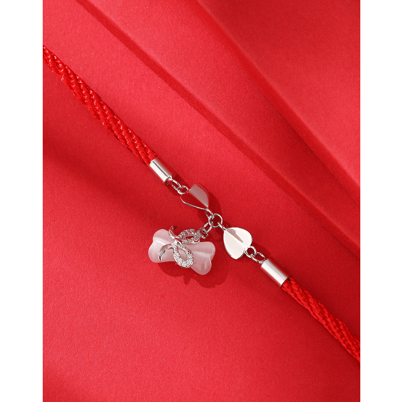 Bowknot OPAL pulsera mujer 925 plata esterlina tejida a mano pulsera de pareja nacimiento año pulsera nicho regalo