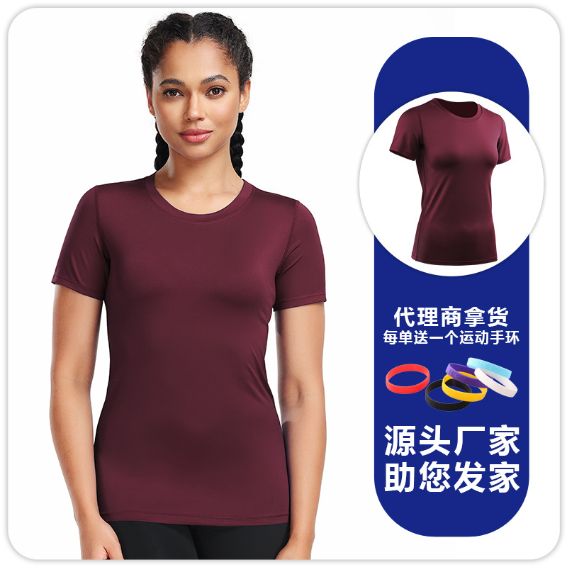 F8017 mujeres deportes correr yoga camiseta de mangas cortas cuello redondo ropa de fitness ajustada secado rápido camiseta de ciclismo maratón