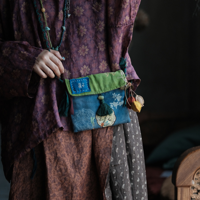 Little Mud Girl Retro Artistic Crossbody Flap Patchwork Handmade Quilted Bag Versatile Sc186