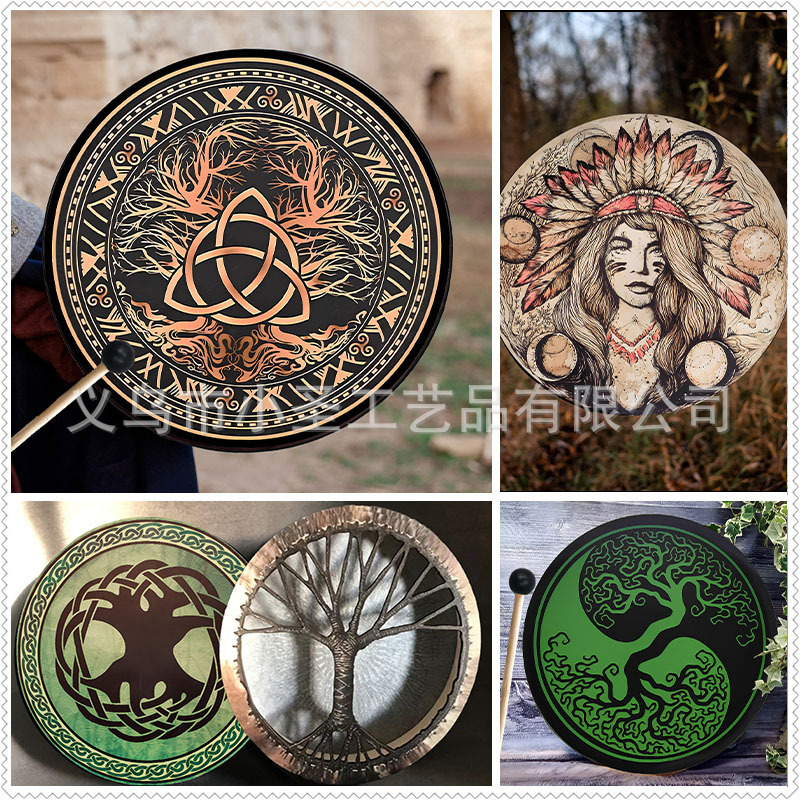 Cross-Border Tree of Life Tambourine Holiday Musical Instrument Percussionist Drumming Atmosphere Decoration Arrangement Drumming Crafts