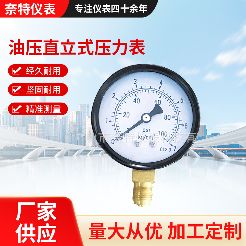 2.5寸可测量气体液体水蒸气 油压直立式压力表G1/4直螺纹 7kg