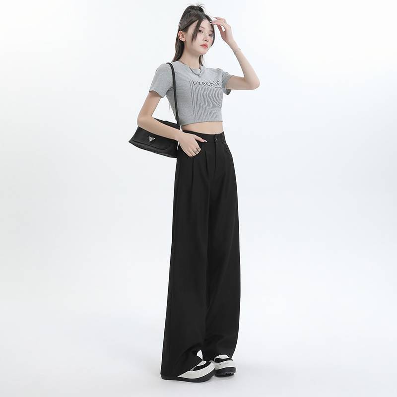 春と秋の女性用卸売スーツパンツ、薄いハイウエスト、カジュアルグレー、夏のナローバージョン、フロアレングスストレートワイドレッグ、アンチ|undefined