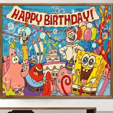 5d儿童钻石画满钻2025新款卧室卡通贴钻画十字绣海绵宝宝手工diy