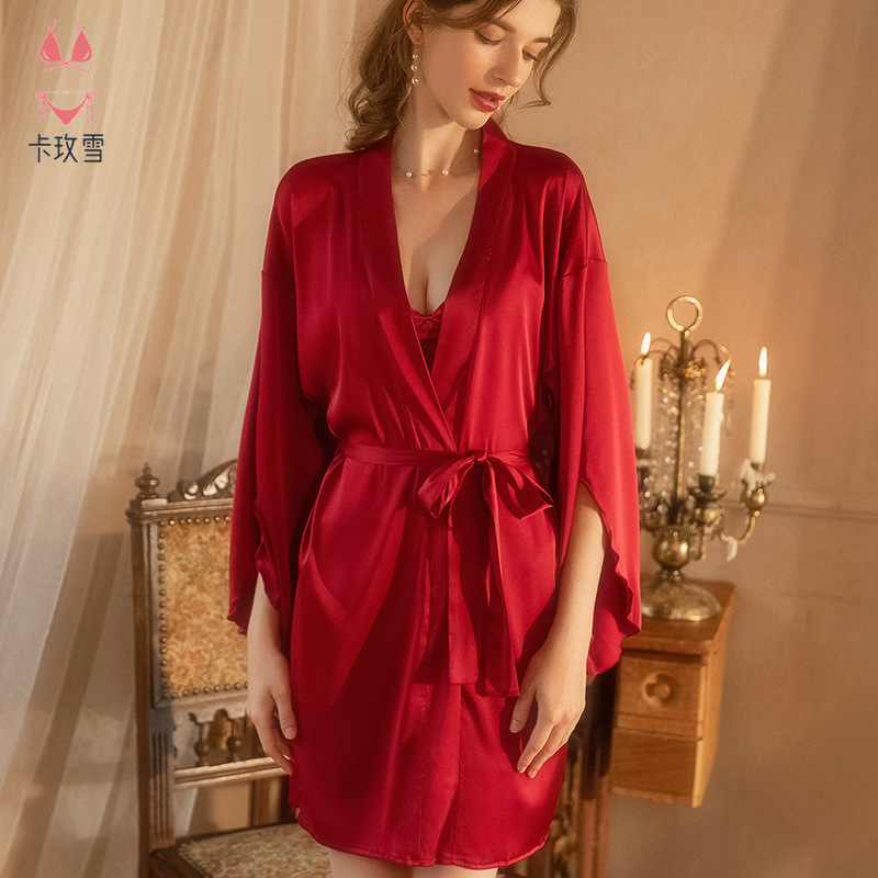 Four-Season Sexy Ice Silk Pajamas, High-End Satin That Can Be Worn Outside, Women's Loungewear, Bridal Pure Desire Style, French Style 1710
