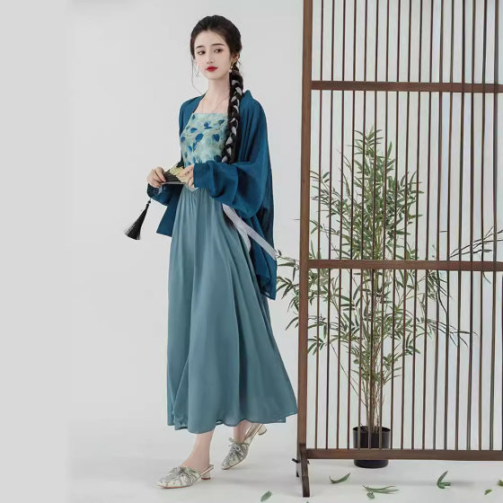 New Chinese Style High-end Song Style Improved Hanfu Women's Summer Dress 2025 Ethnic Style Shawl Sling dress Two-piece Set
