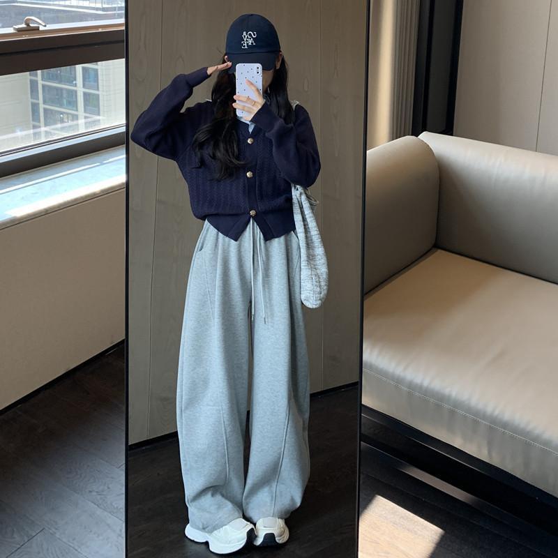 黑标镰刀卫裤女早秋慵懒风百搭宽松休闲长裤高腰垂感设计感运动裤|undefined