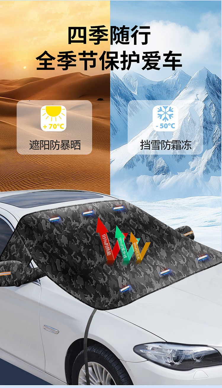 Car Oxford cloth sunshade for front windshield, magnetic sun protection car cover, heat insulation, anti-freeze, diamond-patterned, thickened snow shield