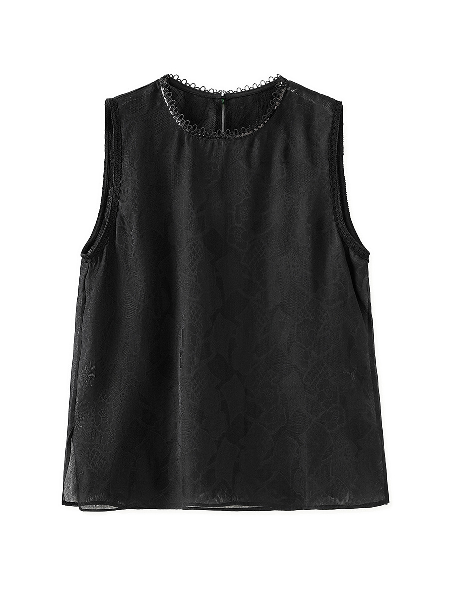Áo hai dây organza ren cổ tròn phong cách thanh lịch mùa hè — Màu đen