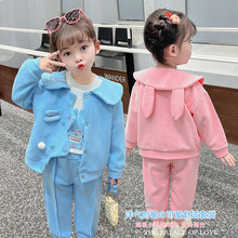 包邮Yikids甜美女童装2024春装纯色小兔子外套三件套可爱女宝童装