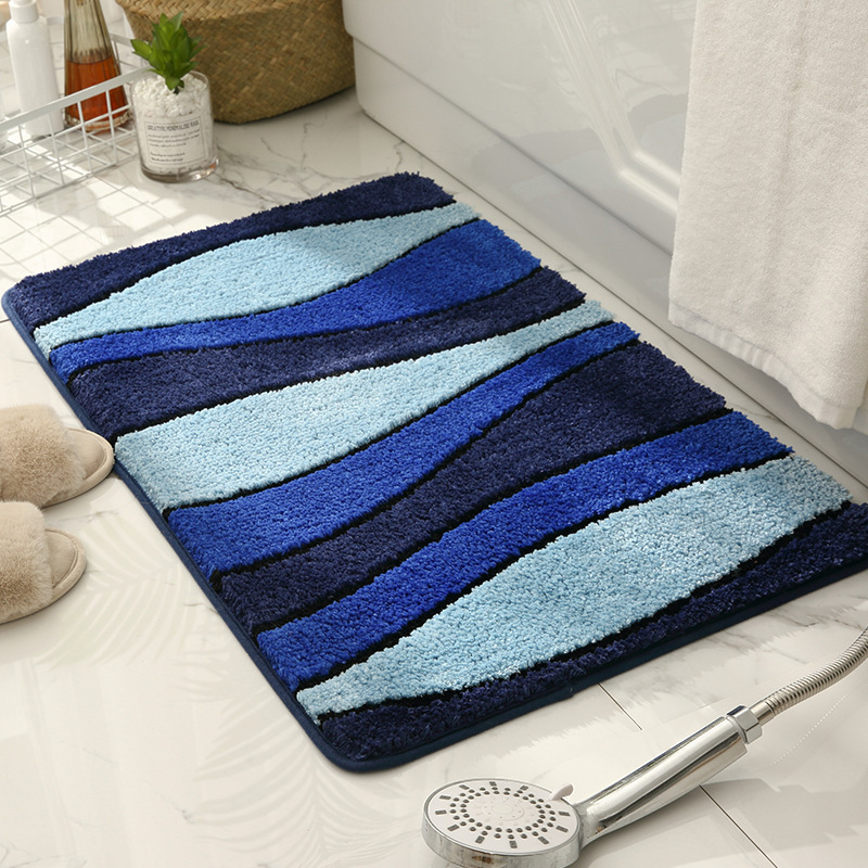 Cross-Border Hot-Selling Simple Line-Pattern Faux Cashmere Bathroom Floor Mat, Living Room Foot Mat, Bedroom Soft Non-Slip Bedside Rug Carpet