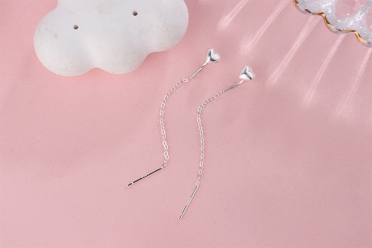 3g Weight 925 Sterling Silver Ear Needle Material 1 Pair 925 Sterling Silver Heart Shape Ear Line