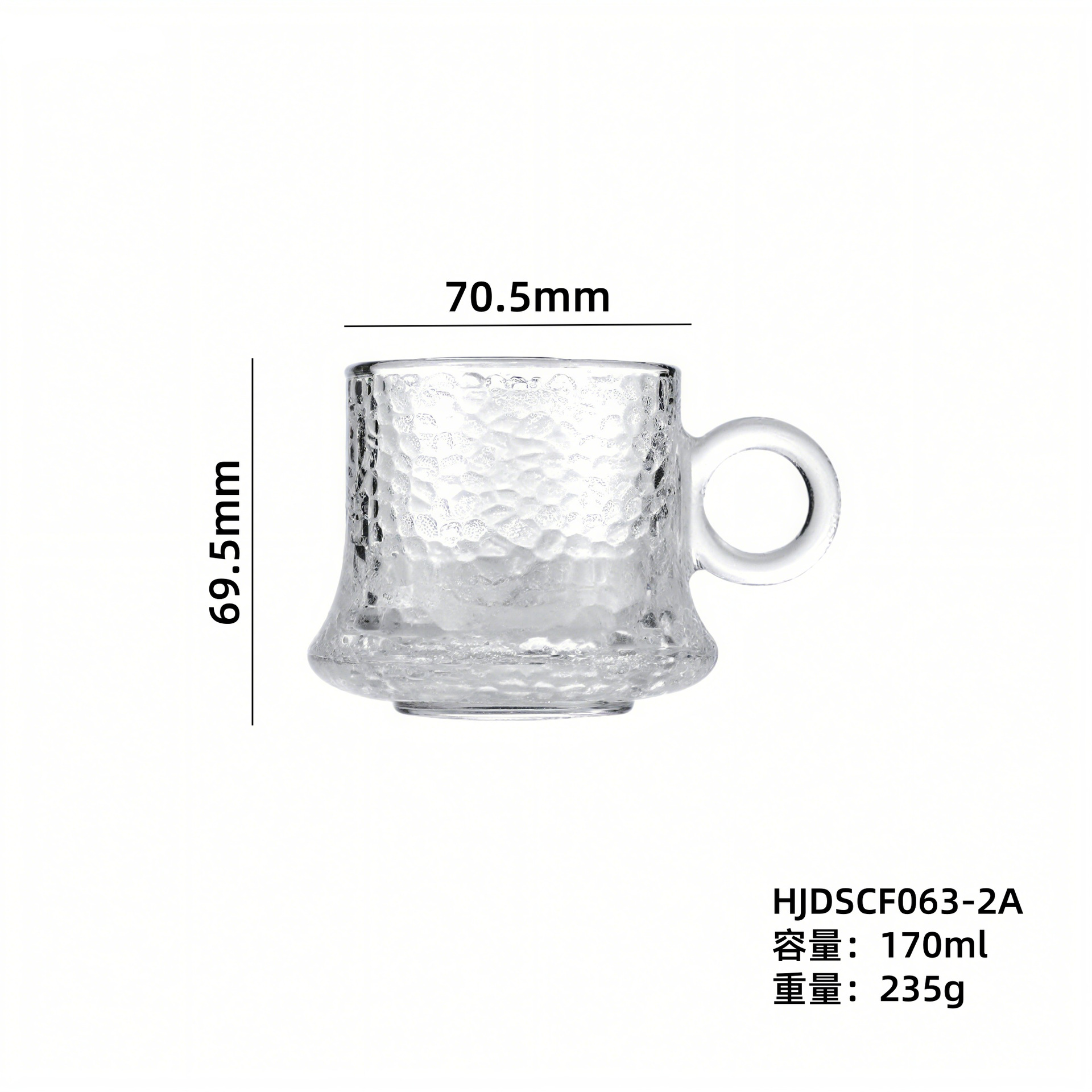 Taza de café al por mayor Taza de vidrio con mango Taza de desayuno doméstica Taza de agua en relieve Taza de té doméstica Taza de bebida