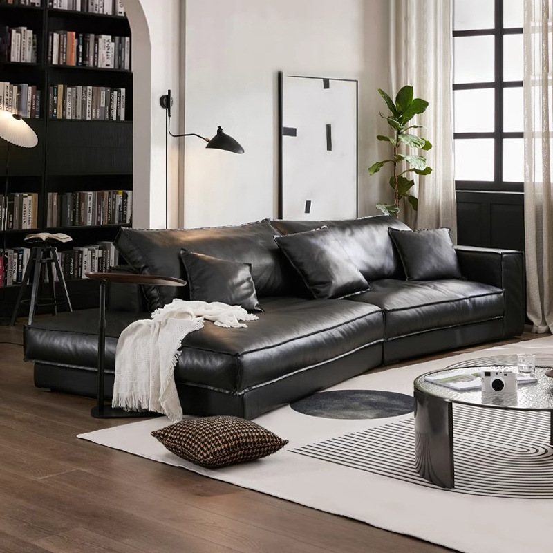 Budapeste sofá de esquina diseñador de gran casa de piso plano negro sofá de cuero sofá plumón