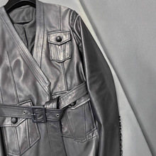 进口植鞣绵羊皮皮衣夹克外套2025秋冬新海宁真皮女Ｖ领宽松时尚