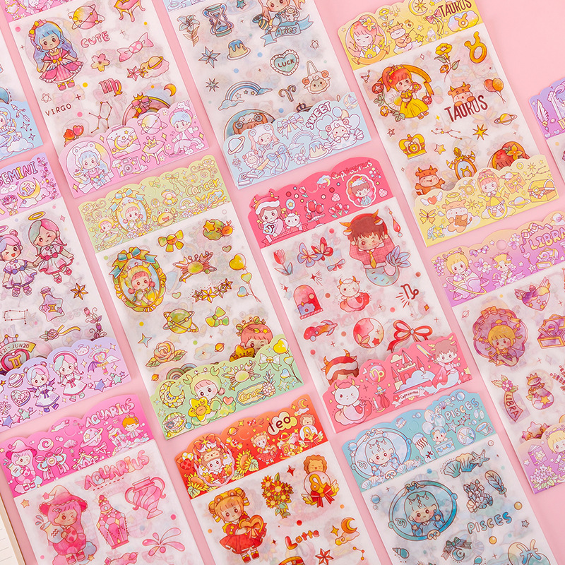 Doce pegatinas de papel de la serie Constellation 4 piezas en dibujos animados DIY álbum Diario pegatinas estudiante papelería mano material de la cuenta pegatinas