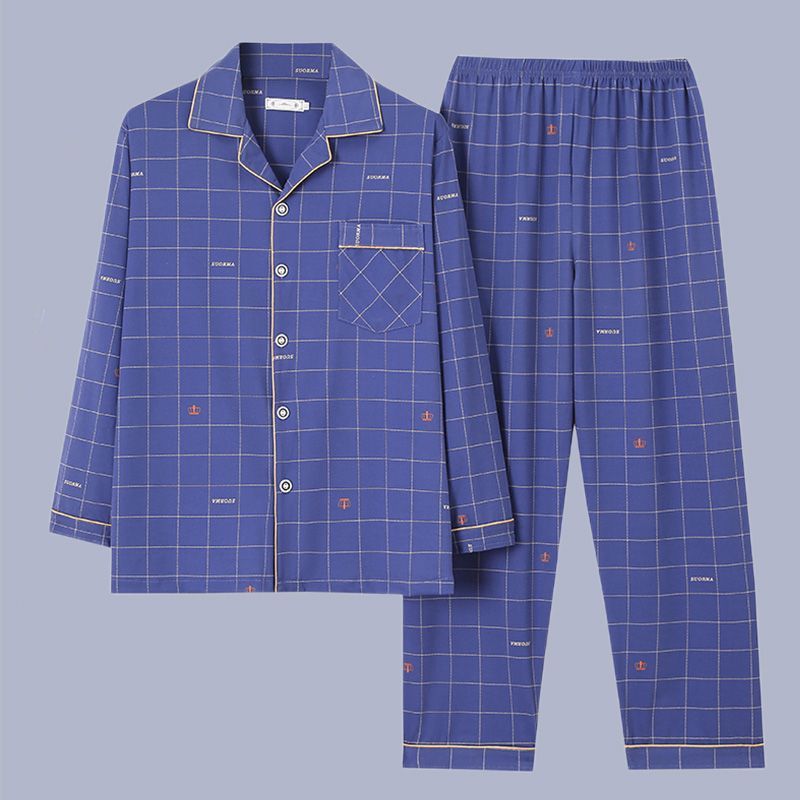 100% algodón pijamas de los hombres de primavera y otoño de manga larga traje de dos piezas más el tamaño suelto de la Juventud de los hombres homewear Delgado