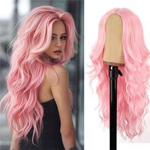 假发欧美中跨境长卷粉色大波浪假发万圣节女士度假分头套时尚假发