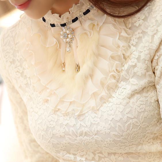 [Free Rhinestone Collar] Fleece-lined Thick Lace Base Layer Top for Women, 2026 New Style, Versatile, Stylish, and Slim Fit