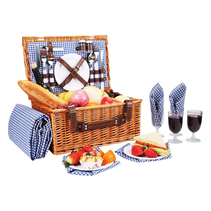 Fábrica directa cesta de picnic ratán portátil al aire libre plegable vegetal mimbre tejido cesta de almacenamiento con vajilla