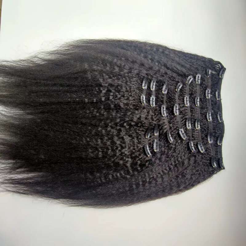 Yaki Human Hair Wig Clip-In Kinky Straight 7-Piece Set with Curly Cornrows, Perm, and Dye for a Voluminous Look