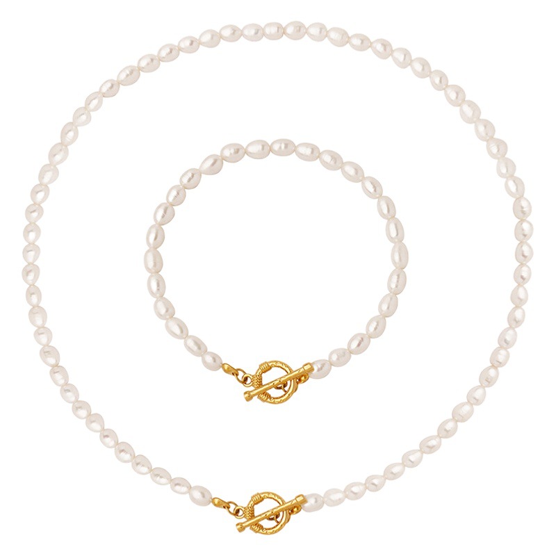 Estilo francés no-desvanecimiento vintage ins moda otbuckle barroco collar de perlas de agua dulce pulsera personalizada traje de joyería