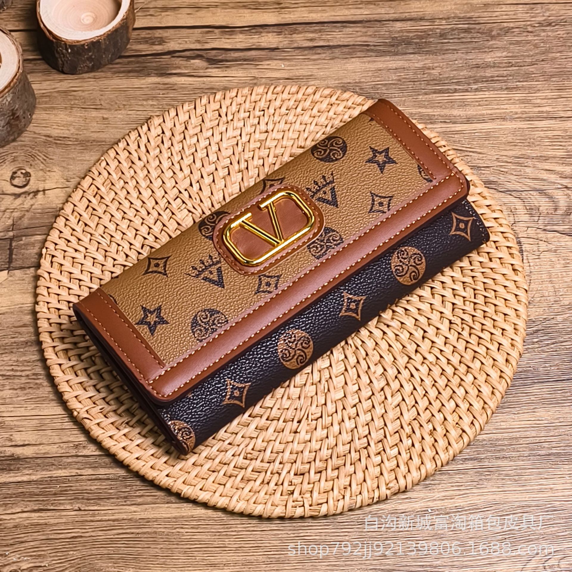 Cartera larga de dama en stock, botón exquisito, cartera de cambio de tarjeta múltiple, billete grande