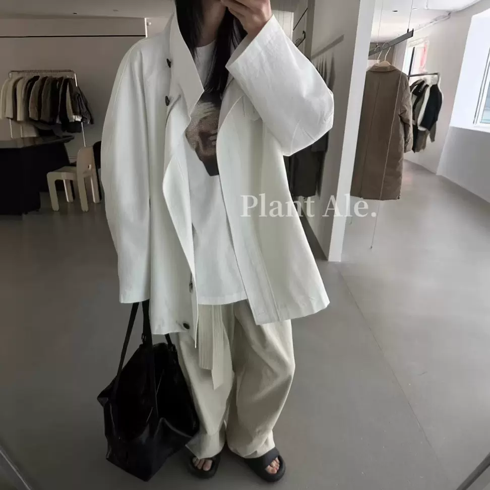 韩系小众设计感立领中长款天丝风衣休闲外套女慵懒风松弛感夹克衫