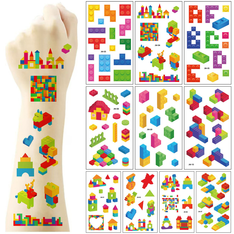 Cross-border New Cartoon Blocks Game Tattoo Sticker Children Lego Puzzle Arm Face Temporary Decorative Sticker