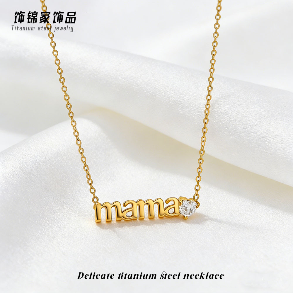 Cross-Border Titanium Steel Non-Fading Heart-Shaped Zircon Mother's Day Necklace Accessories Women's Light Luxury High-End Clavicle Chain Jewelry