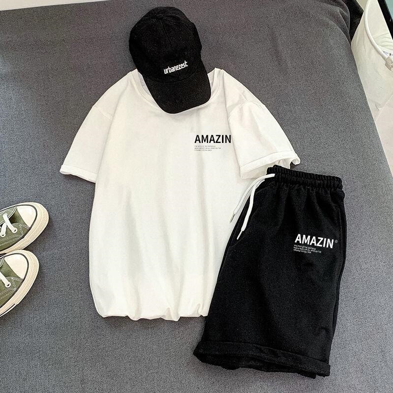 Tops/Sets Men's Short-Sleeved T-Shirts, Trendy Men's Clothing, a Set with Stylish Shorts, Sports Summer Couple Sets