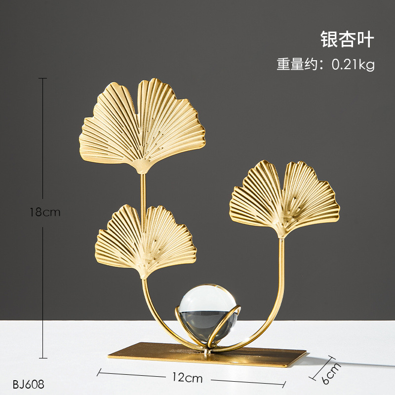 Ginkgo biloba ornamentos de hierro fundido nórdico creativo en el hogar sala de estar decoración de armario de vino de entrada artesanía de metal de lujo ligero image 38