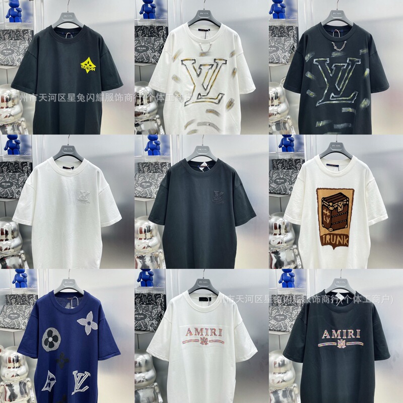 Summer Trendy Brand New Pure Cotton Round-Neck Embroidered Short-Sleeve T-Shirt with Letter Embroidery on the Chest, Casual Loose Versatile Top